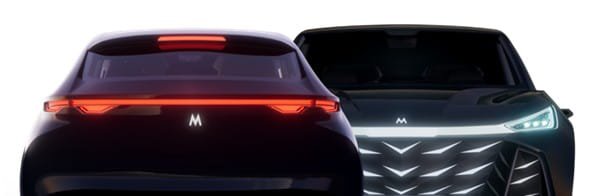 The image features two modern electric vehicles, one viewed from the rear and the other from the front.
