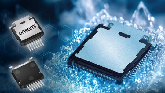 The image features three electronic microchips, with one prominently displaying the 'onsemi' name. 