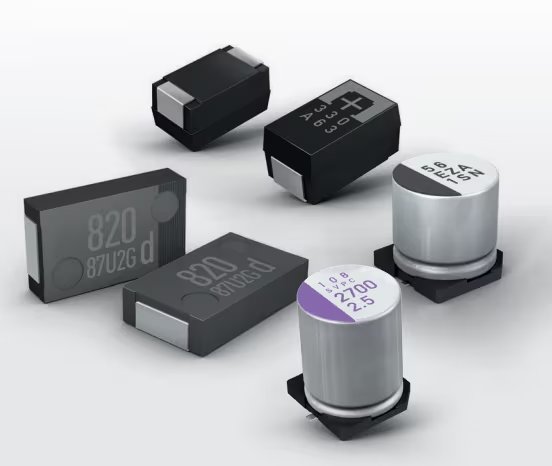 A collection of surface-mount capacitors and electronic components.