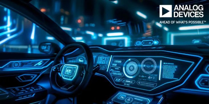 A high-tech car interior featuring a futuristic digital dashboard with glowing blue interfaces