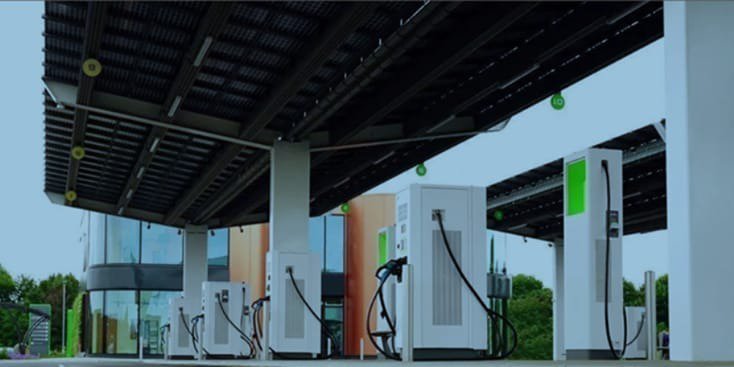 Modern electric vehicle charging station outdoors