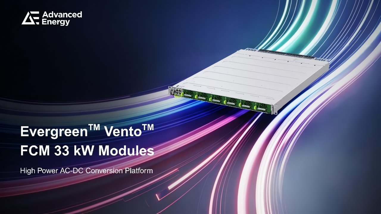 Digital artwork showcases an Evergreen Vento FCM 33 kW module from Advanced Energy.