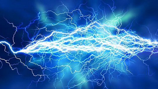 Image of a blue flash of lightning on a blue background