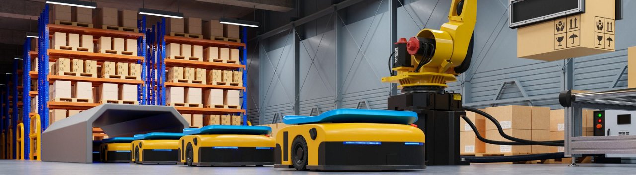 AGV와 로봇 팔을 활용한 배송 창고의 공장 자동화