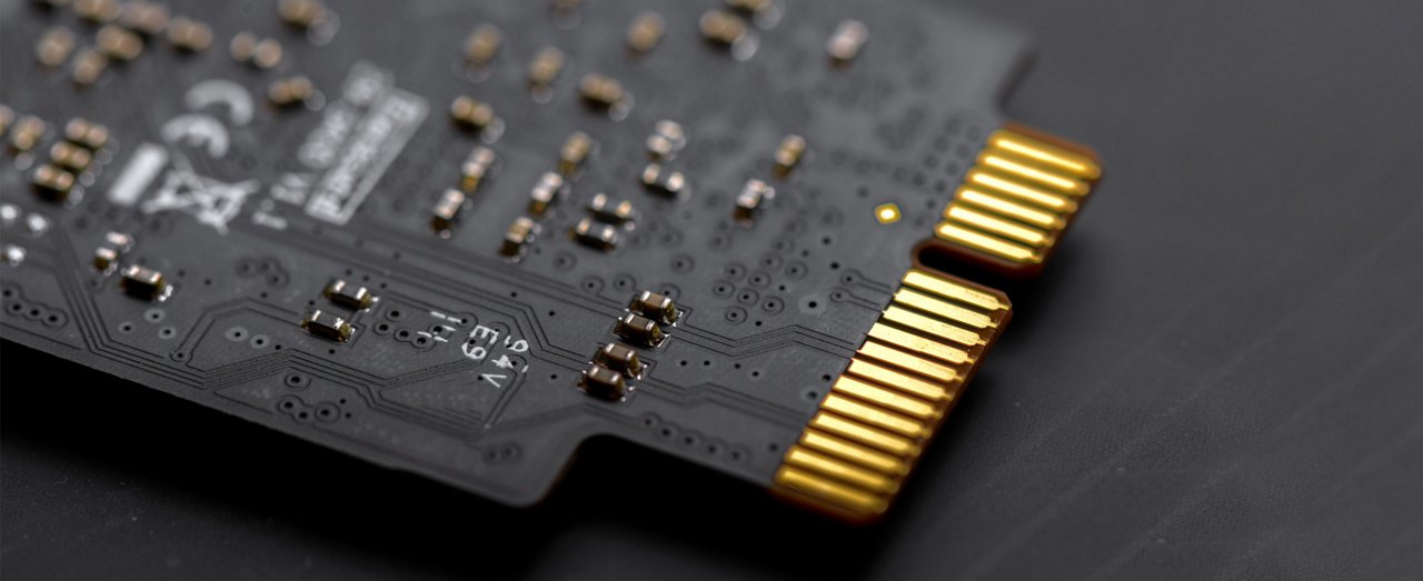 Close-up of M2 high speed SSD on black background