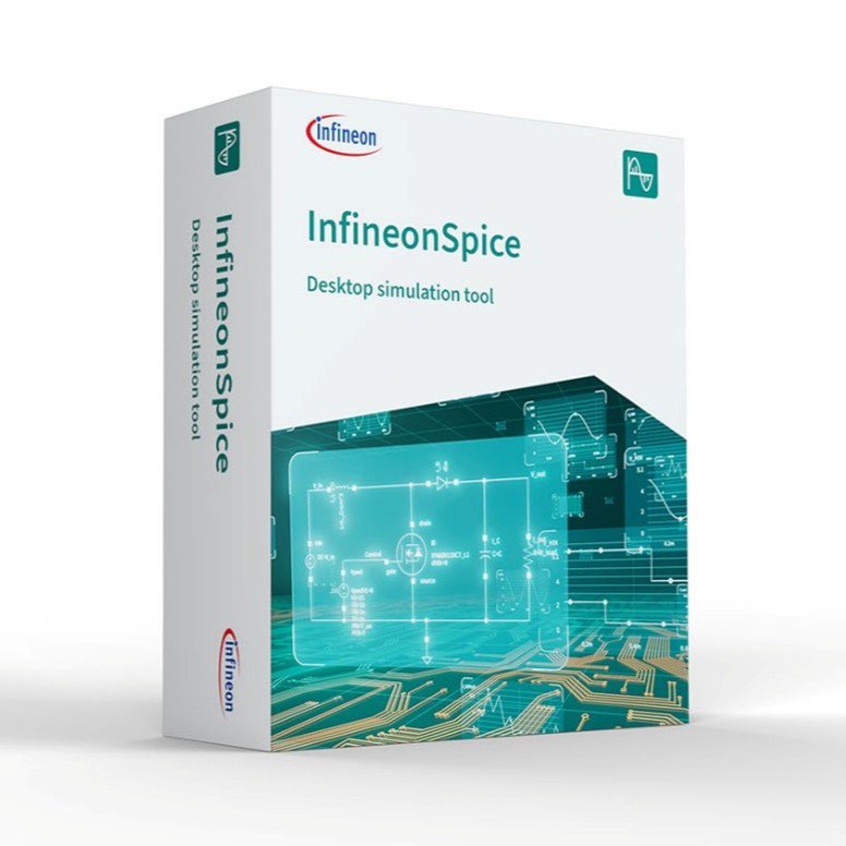 Software box for InfineonSpice desktop simulation tool is shown against a white background.