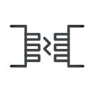 A symmetrical abstract symbol featuring geometric shapes and lines, resembling a futuristic or technological design