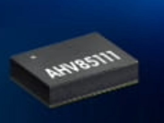 A close-up image of an electronic integrated circuit chip labeled 'AHV85111' is shown.