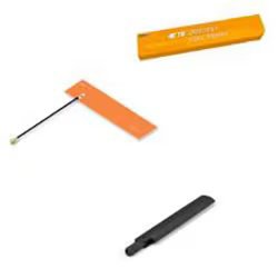 Three antennas of different variation against a white background