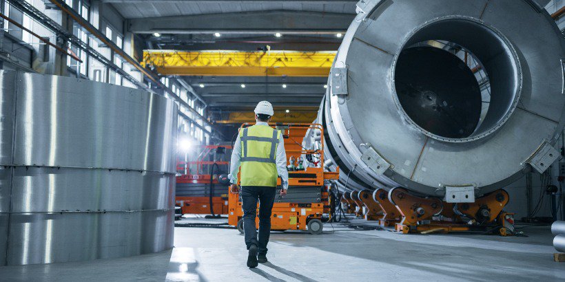 Man walking in rocket manufacturing plant