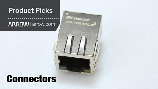 特写展示PulseJack J0011D21BNL以太网连接器，突显其金属设计和紧凑结构。