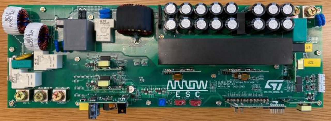 A detailed view of an electronic circuit board featuring multiple capacitors, resistors, and connectors.