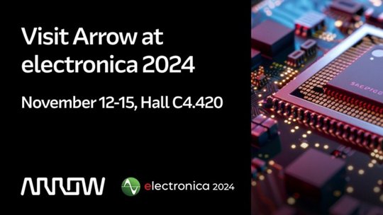 Promotional image for Arrow's participation at electronica 2024, showcasing advanced electronic components