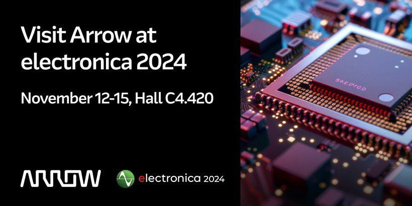 Promotional image for Arrow's participation at electronica 2024, showcasing advanced electronic components