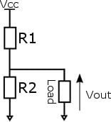 Voltage divider circuit diagram with resistors.