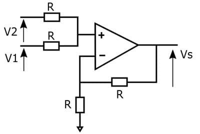 Operational amplifier circuit diagram with resistors.