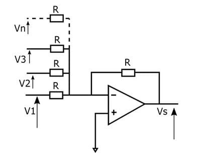 Electrical circuit diagram with resistors and amplifier 