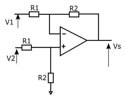Operational amplifier circuit diagram with resistors.