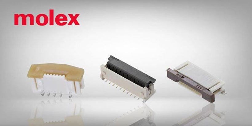 Componenti del connettore Molex in varie configurazioni.