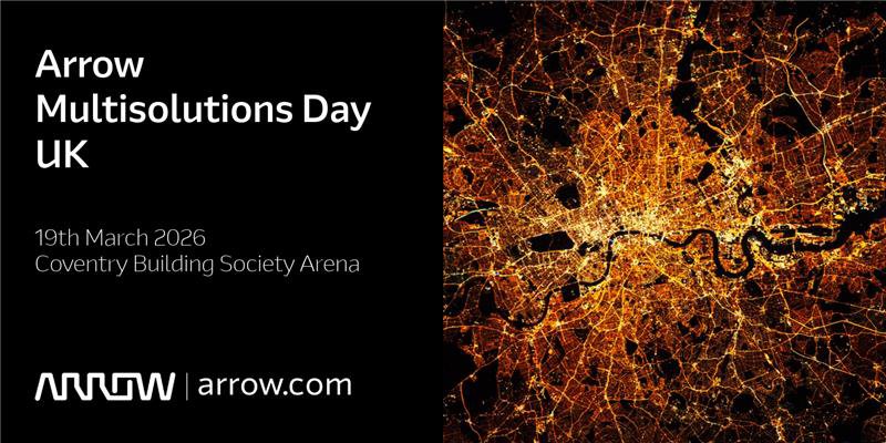Graphique promotionnel de l'événement pour Arrow Multisolutions Day UK, prévu le 19 mars 2026 à la Coventry Building Society Arena.