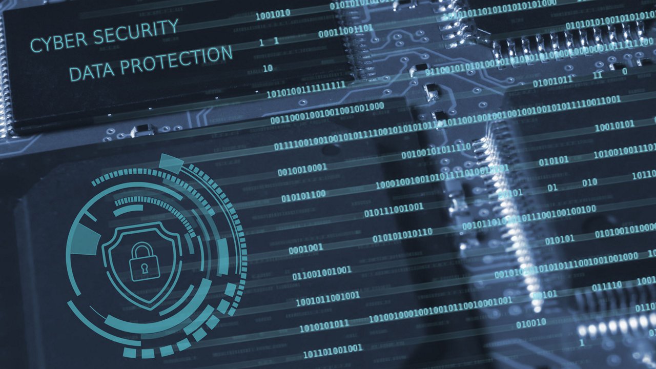 A close-up of a digital interface highlighting cybersecurity and data protection concepts. The image features a shield icon with a lock, surrounded by binary code and futuristic graphics.