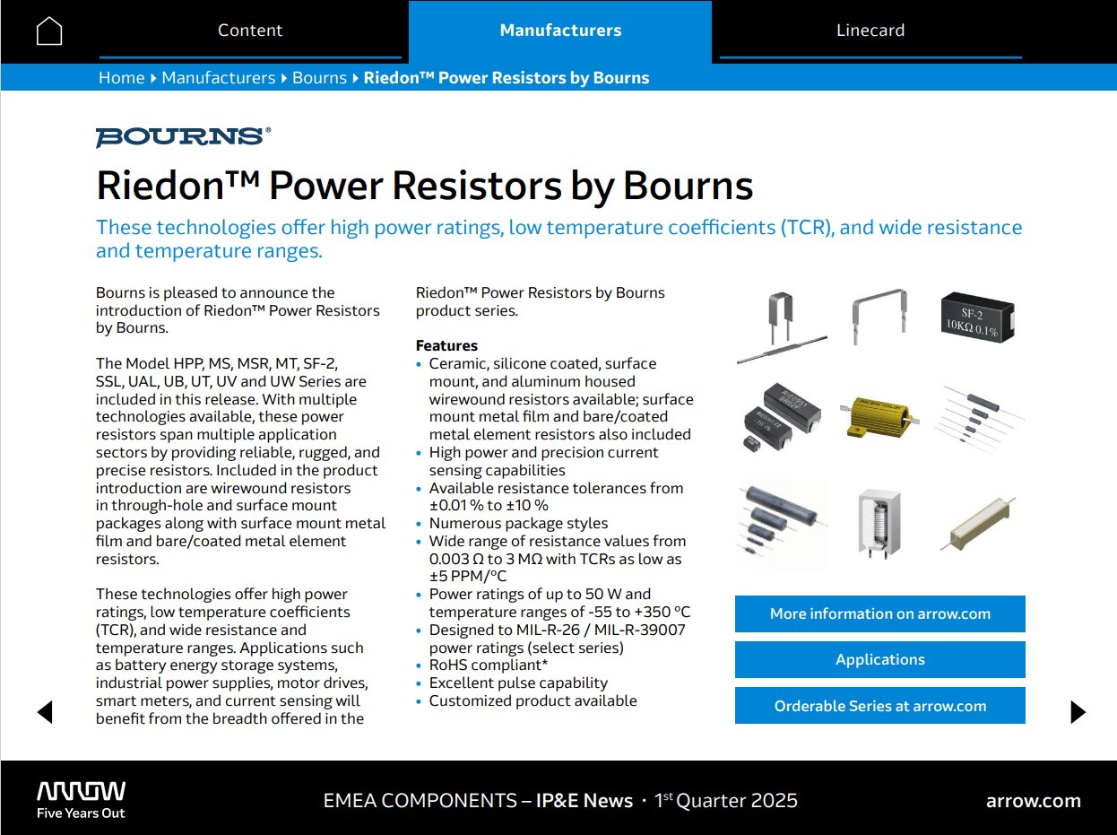 Preview of supplier article: Riedon Power Resistors by Bourns