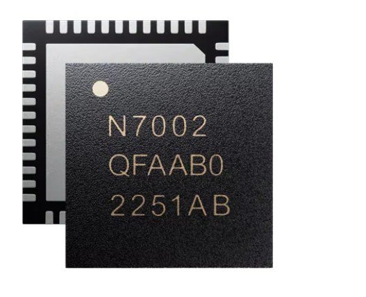 Close-up of a microchip featuring visible text including 'N7002', 'QFAAB0', and '2251AB'. 
