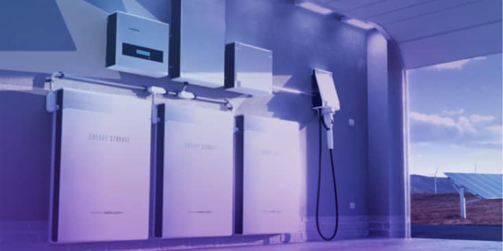 ESS for EV Charging in a Garage with Solar Panel in Background 