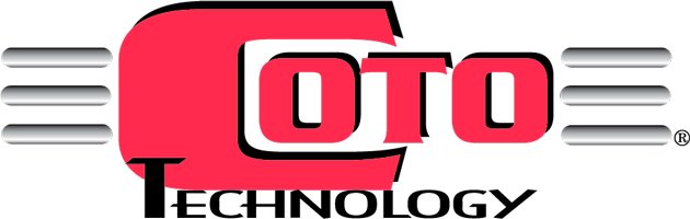 Graphic emblem featuring the word Coto in bold red text on a black background. 