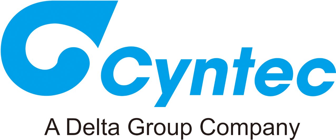The image features the Cyntec wordmark in bold blue lettering accompanied by a stylized blue emblem on the left. 