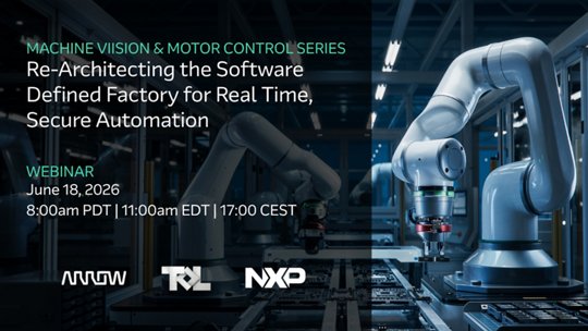 Gráfico promocional para un seminario web sobre la reestructuración de la fábrica definida por software para una automatización segura en tiempo real.