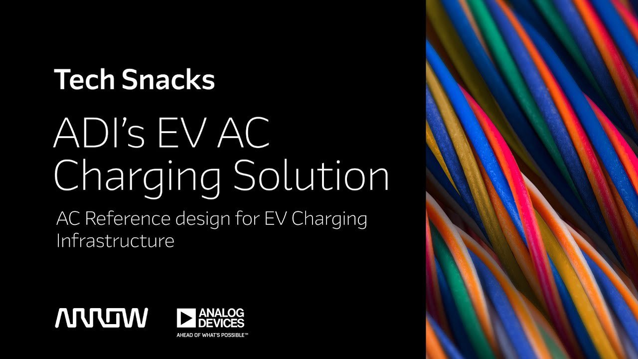 Promotional graphic highlighting ADI's EV AC charging solution for electric vehicle infrastructure.