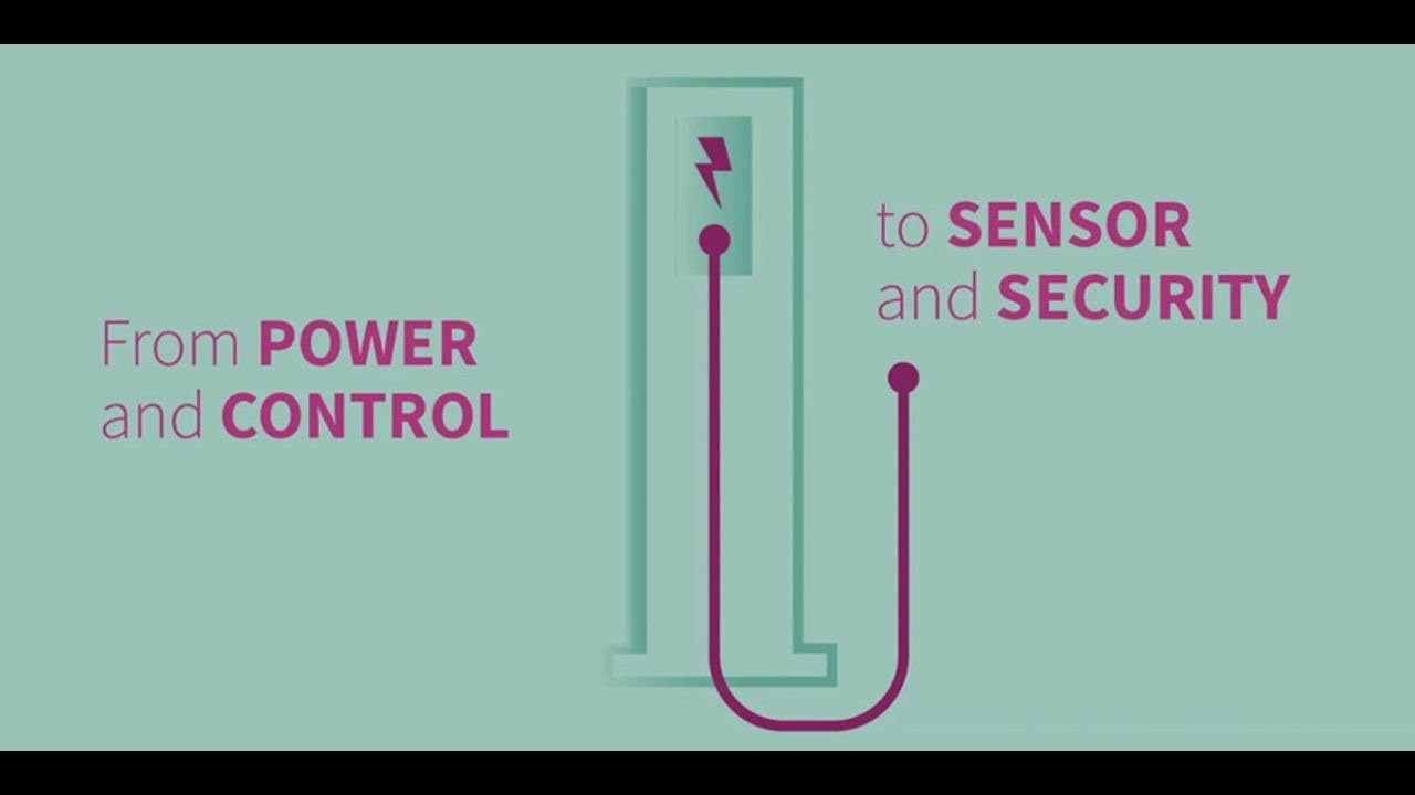 A conceptual graphic showcasing the transition from 'Power and Control' to 'Sensor and Security'. 