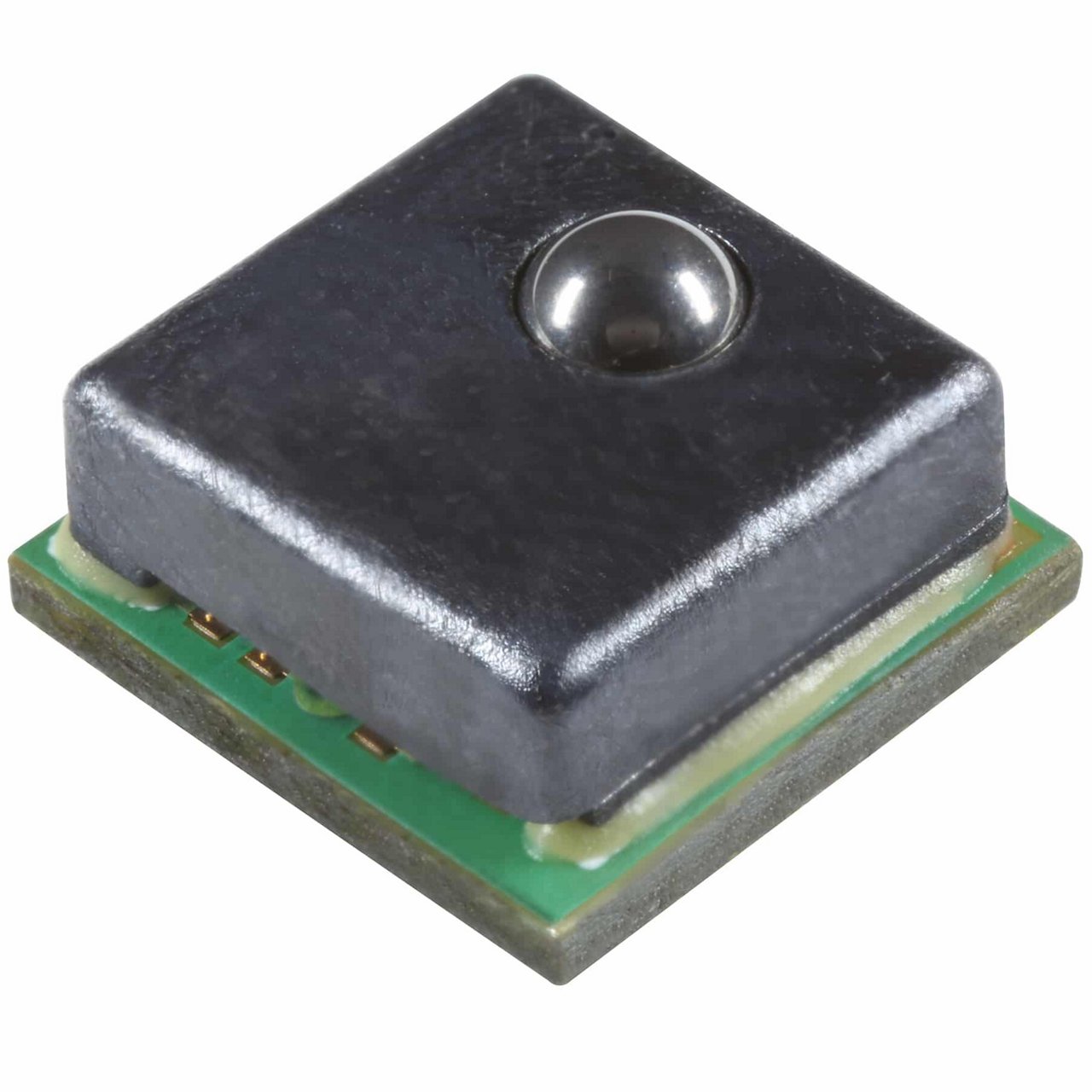 A small infrared sensor module featuring a metallic dome on a compact circuit board. 