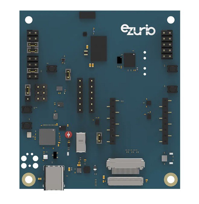 Square teal electronic circuit board featuring various integrated components and connectors