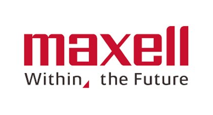 The image features the red Maxell wordmark prominently centered on a white background. 