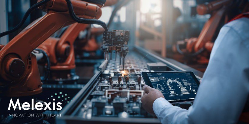 A modern factory setting showcasing an automated robotic assembly line