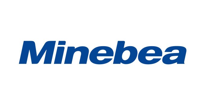The image features the word "Minebea" in a bold blue typeface centered on a white background. 