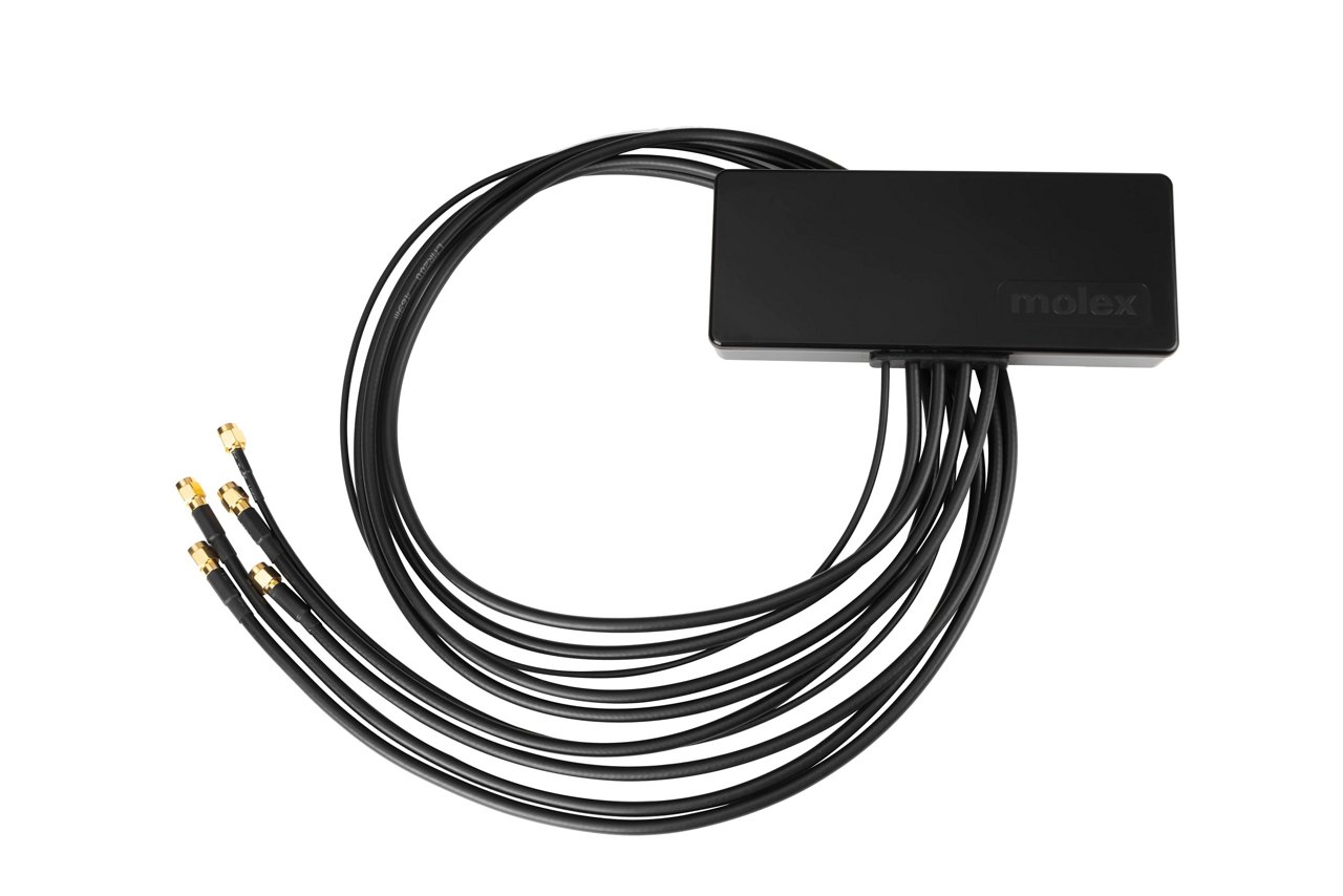 Black Molex connector with multiple cables and connectors.