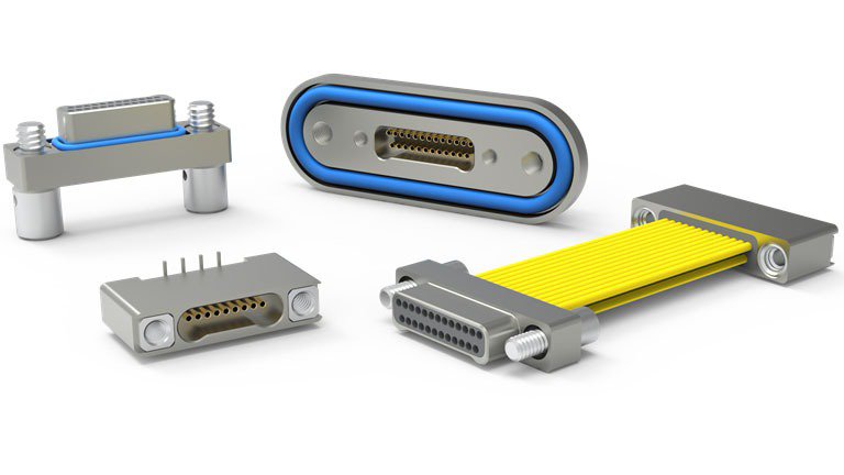 A collection of electronic connectors featuring metallic finishes and intricate pin designs