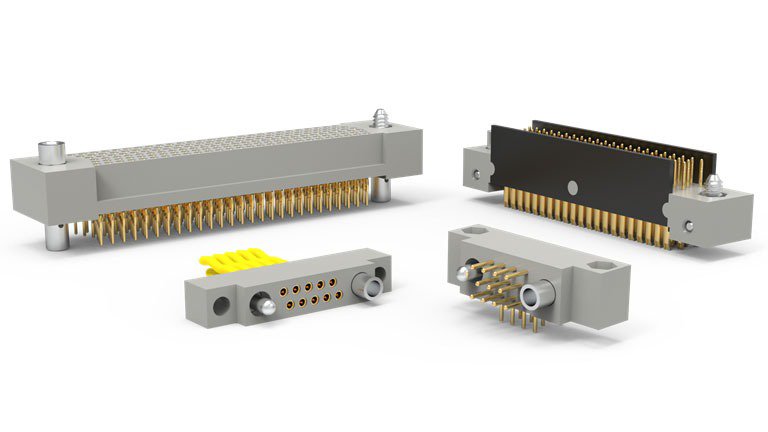 A collection of electronic connectors featuring gold-plated pins and durable gray housings