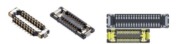 A detailed view of various electronic connectors featuring metallic pins and intricate designs