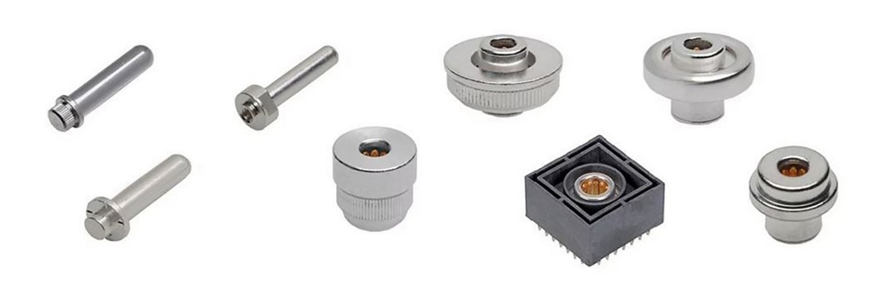 A collection of metal fasteners and connectors displayed on a white background.