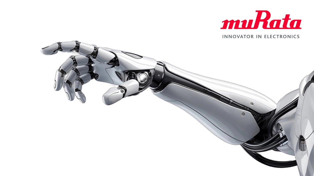 A sleek robotic arm extends forward against a clean white background