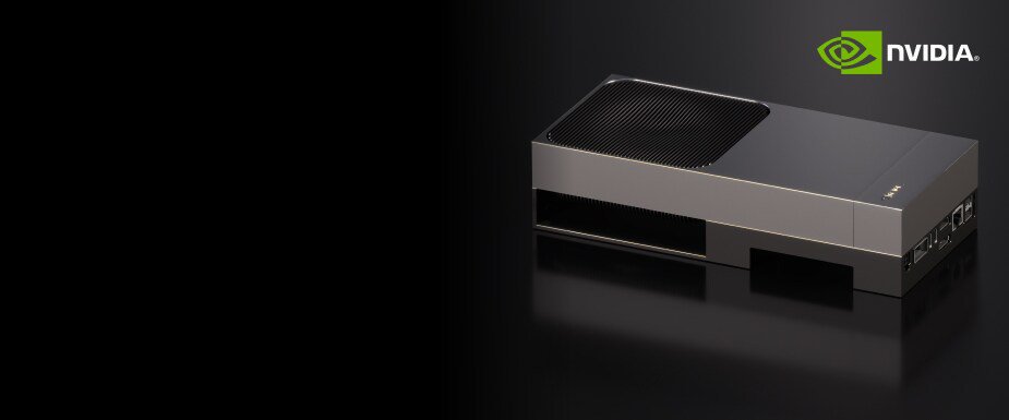 一张造型流畅的 NVIDIA 显卡展示在黑色的反光表面上。
