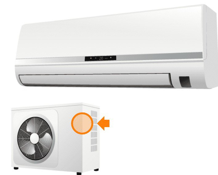 Un moderno condizionatore d'aria split con un'unità interna elegante e un'unità esterna compatta.