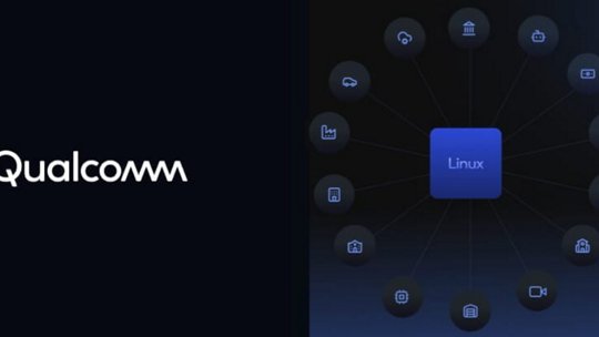 Une représentation visuelle de l'intégration de Qualcomm avec Linux, représentant des icônes interconnectées symbolisant diverses fonctionnalités et applications