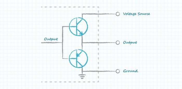 A hand-drawn schematic of a transistor circuit featuring two transistors connected in a configuration