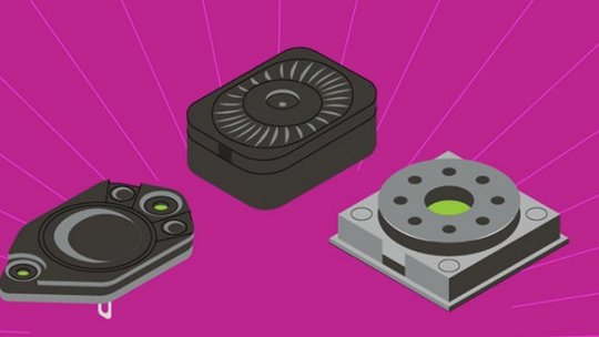 Une illustration vibrante mettant en valeur trois composants électroniques distincts sur un fond magenta.