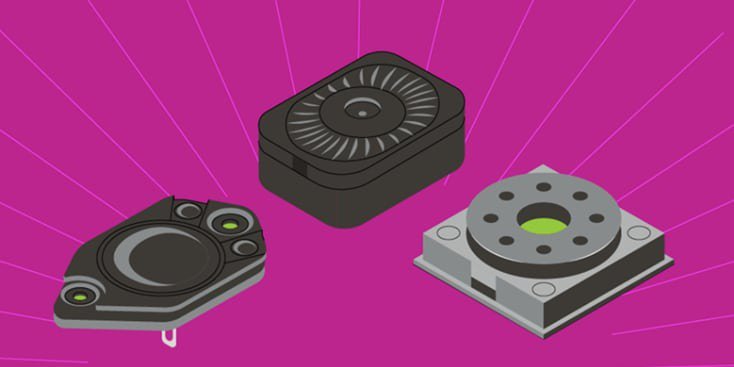 Une illustration vibrante présentant trois composants électroniques distincts sur un fond magenta.